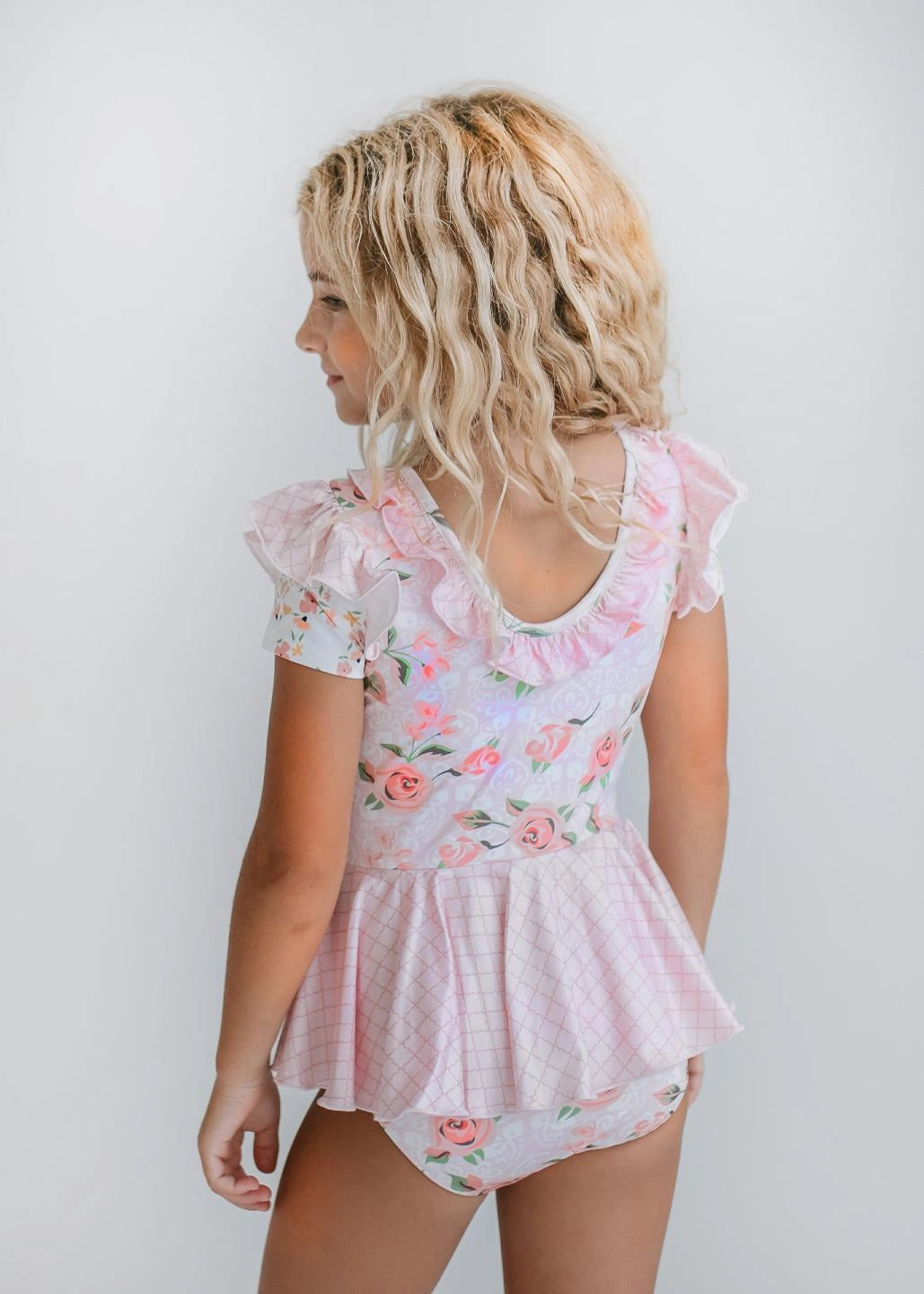 Kids Pale Pink Rose Dance Gymnastics Skirted Twirl Leotard