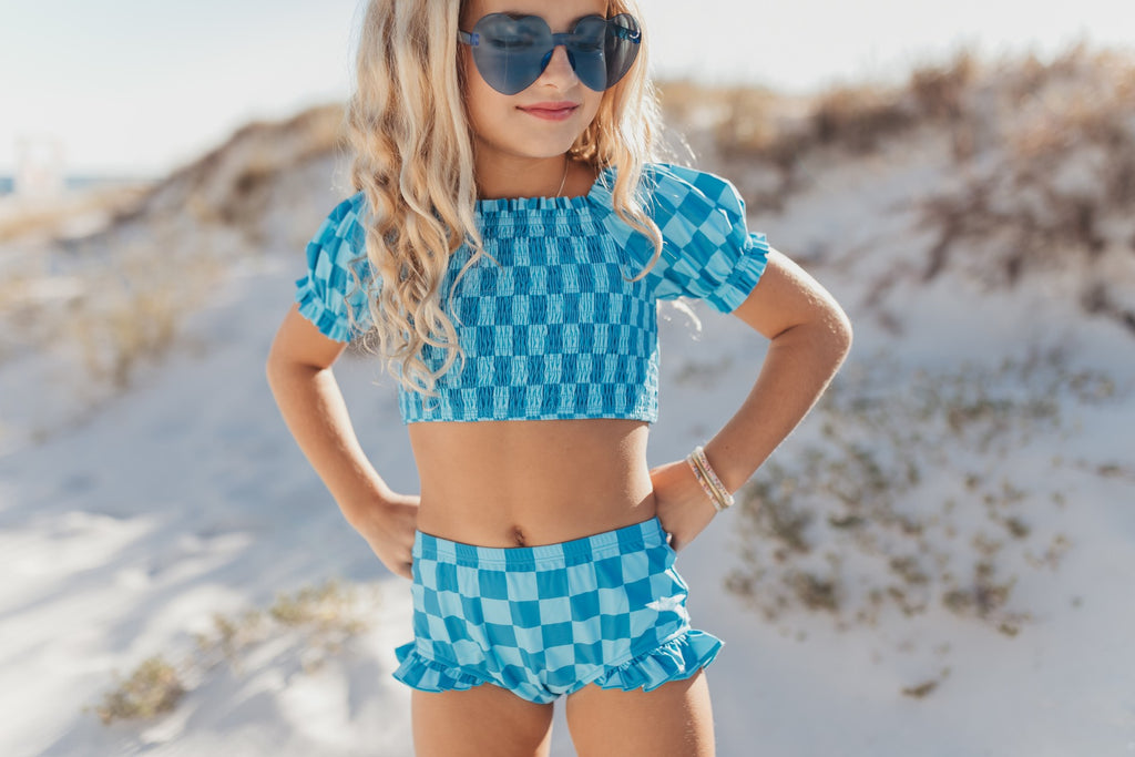 Kids Check Ruched 2 Piece Swimsuit