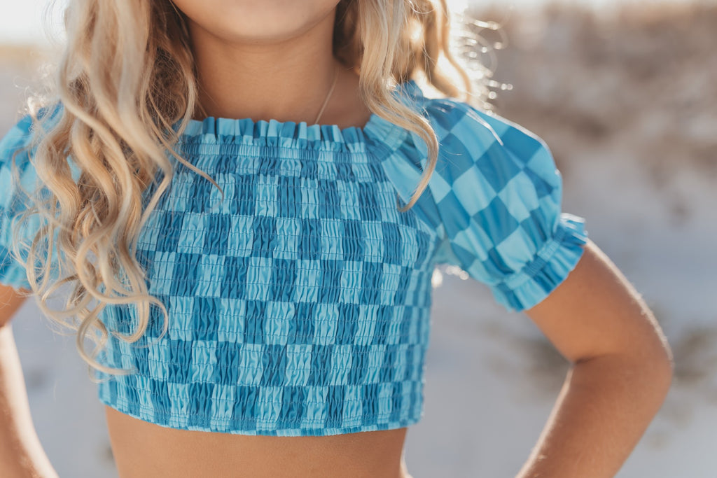 Kids Check Ruched 2 Piece Swimsuit