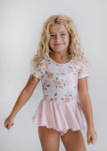 Kids Pale Pink Rose Dance Gymnastics Skirted Twirl Leotard