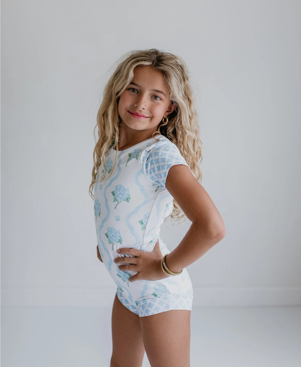 Kids Blue Floral Coquette Shortie Ballet Dance Leotard