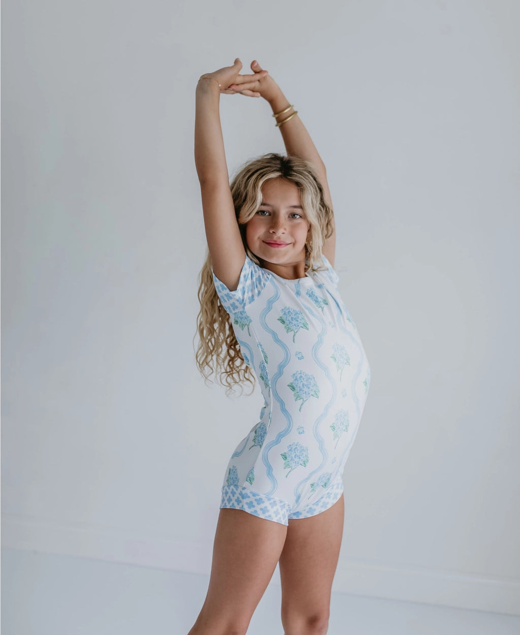 Kids Blue Floral Coquette Shortie Ballet Dance Leotard