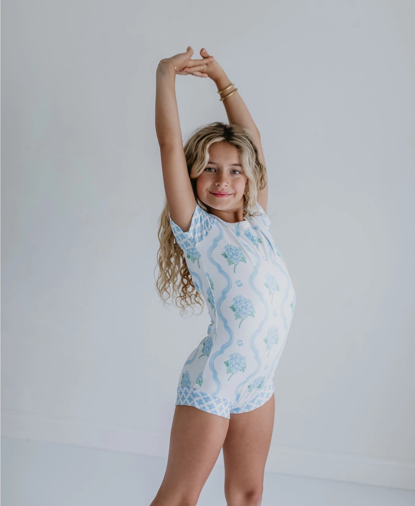 Kids Blue Floral Coquette Shortie Ballet Dance Leotard